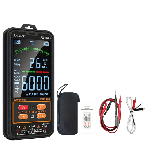 Digitalt multimeter Automatisk – Voltmeter Spænding Aktuel temperatur – nærbillede detaljer | Carlevel
