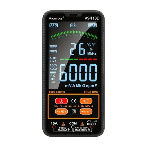 Digitalt multimeter Automatisk - Voltmeter Spænding Strømtemperatur - produktbillede forfra | Carlevel