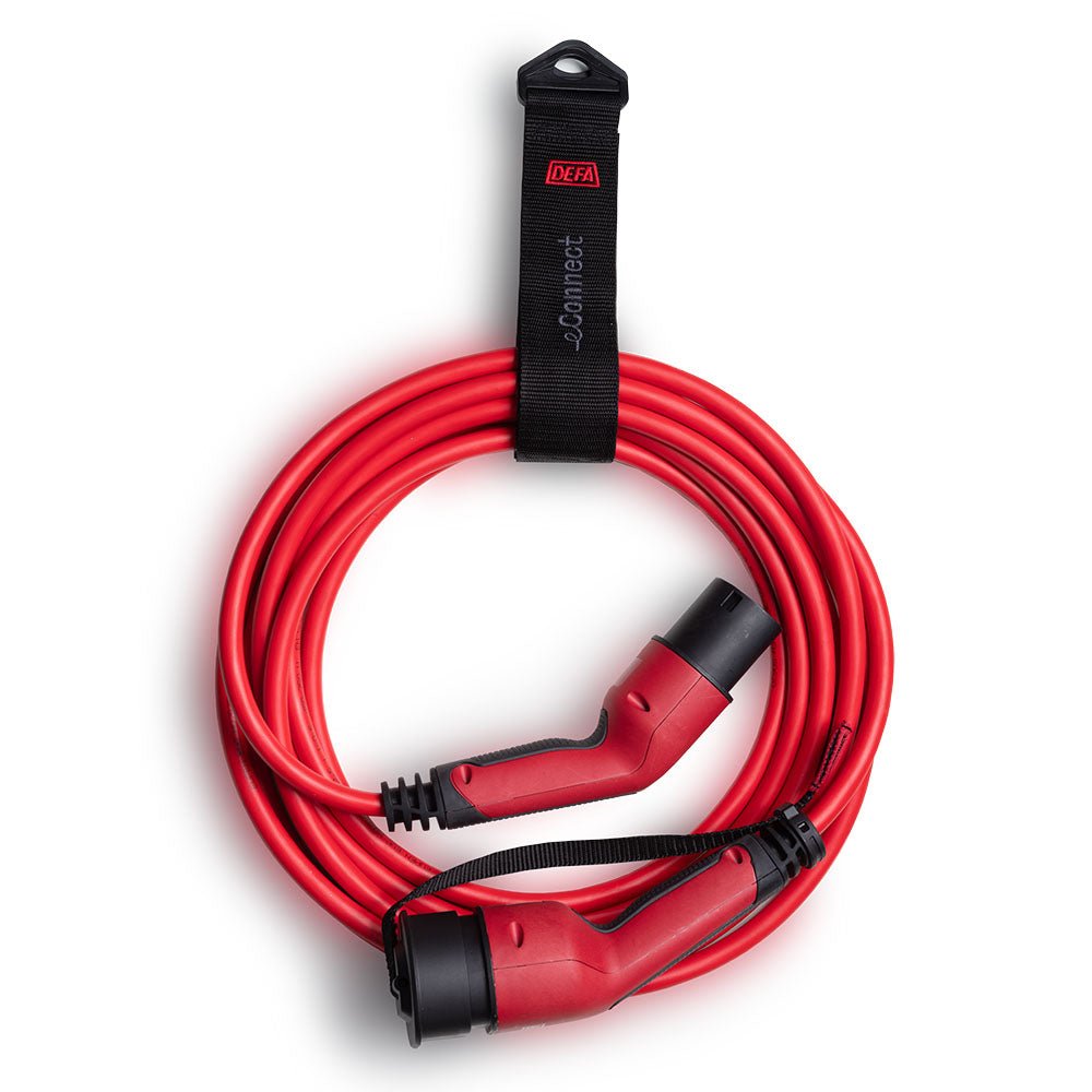 Ladekabel Type 2 32A 22 kW - 7,5 m rød Defa - produkt set fra siden | Defa