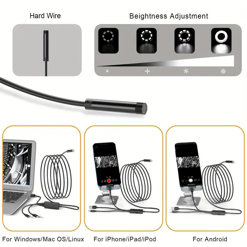 Inspektionskamera Bil 5m 1080p - LED USB-C USB-A Lightning - nærbillede detaljer | Carlevel
