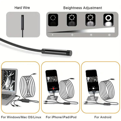 Inspektionskamera Bil 5m 1080p - LED USB-C USB-A Lightning - nærbillede detaljer | Carlevel