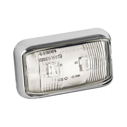 produktbillede forfra, der viser frontmarkering 2LED White Chrome – LEA