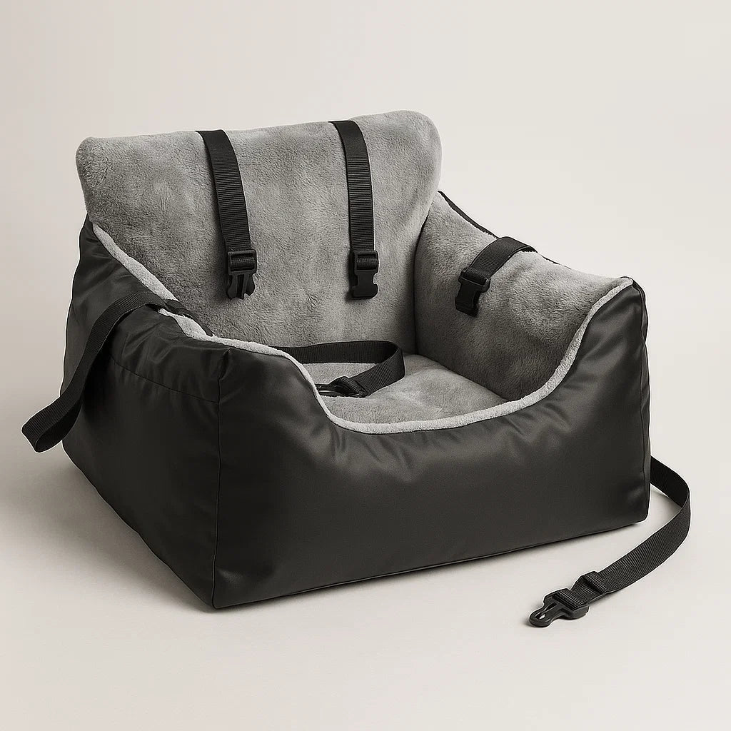 Hundbilstol med säkerhetskoppel förvaringsfickor – justerbart till bil – produktbild framifrån | Carlevel