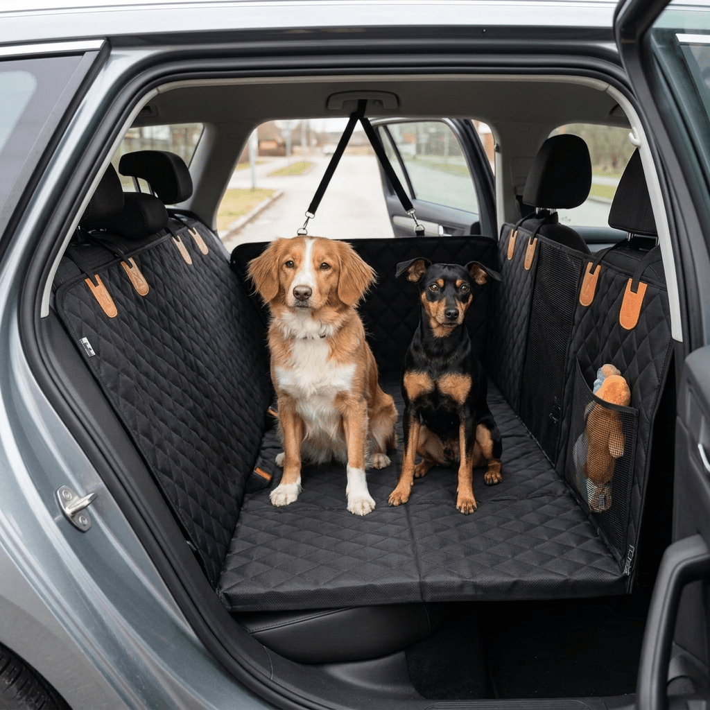 Hundskydd för baksäte med hård botten – nätfönster & sidopaneler - Carlevel AB - Hund i bil > Hundskydd för baksäte > Hundskydd med hård botten