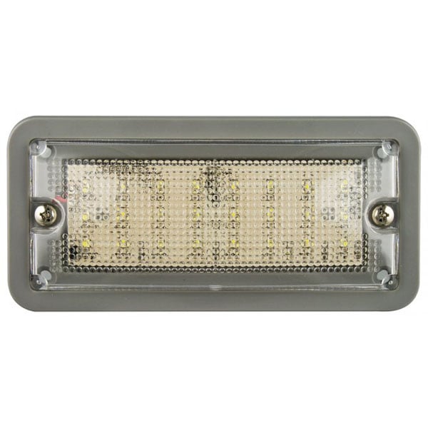produktbillede forfra, der viser interiørlampe L148 – Grå (148x71 mm) – LEA