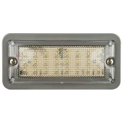 produktbillede forfra, der viser interiørlampe L148 – Grå (148x71 mm) – LEA