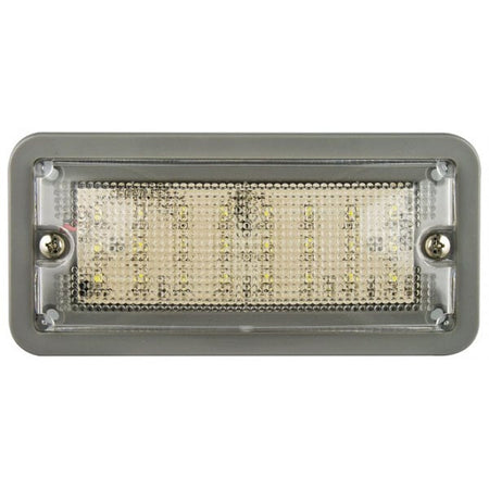 produktbillede forfra, der viser interiørlampe L148 – Grå (148x71 mm) – LEA