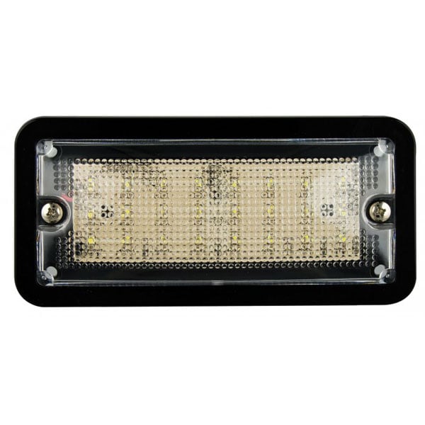 produktbillede forfra, der viser interiørlampe L148 – Sort (148x71 mm) – LEA