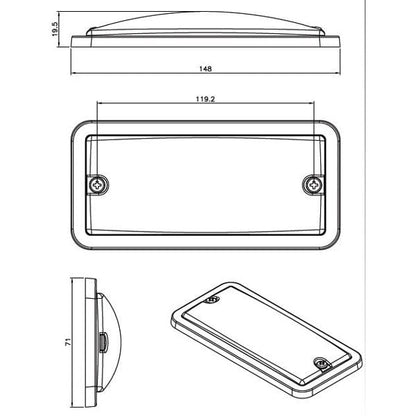 sidebillede, der viser profil og design af interiørlampe L148 - Sort (148x71mm) - LEA