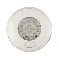 produktbillede forfra med interiørlampe Ø80mm – Nat – Hvid – LEA