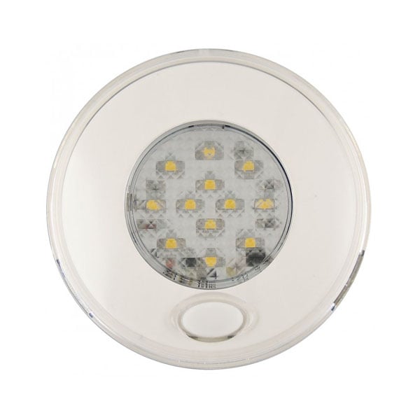 produktbillede forfra med interiørlampe Ø80mm – Nat – Hvid – LEA