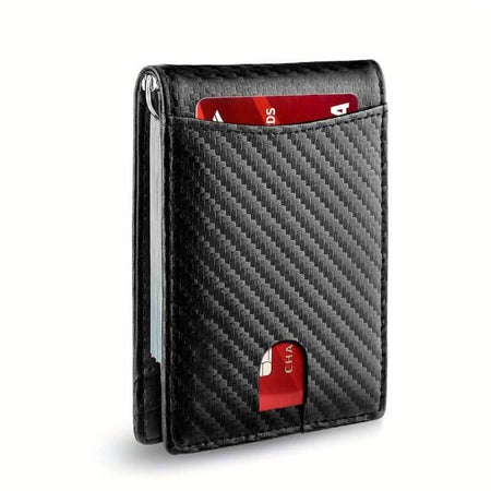 Carbon Fiber Læder tegnebog med RFID - Beskyttelse og pengeklemme - Elegant og sikker til kort og kontanter - Carlevel - 