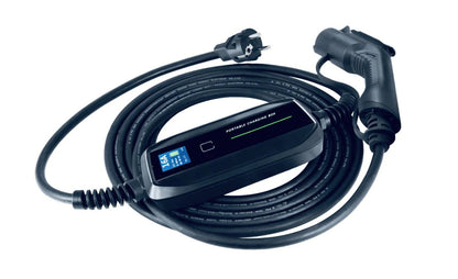 Ladekabel Mode 2 Type 1 6-16A LCD Evconnect - bærbar EV-oplader 230V Schuko - produktbillede forfra | Evconnect