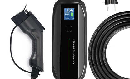 Ladekabel Mode 2 Type 1 6-16A LCD Evconnect - bærbar EV-oplader 230V Schuko - nærbillede detaljer | Evconnect