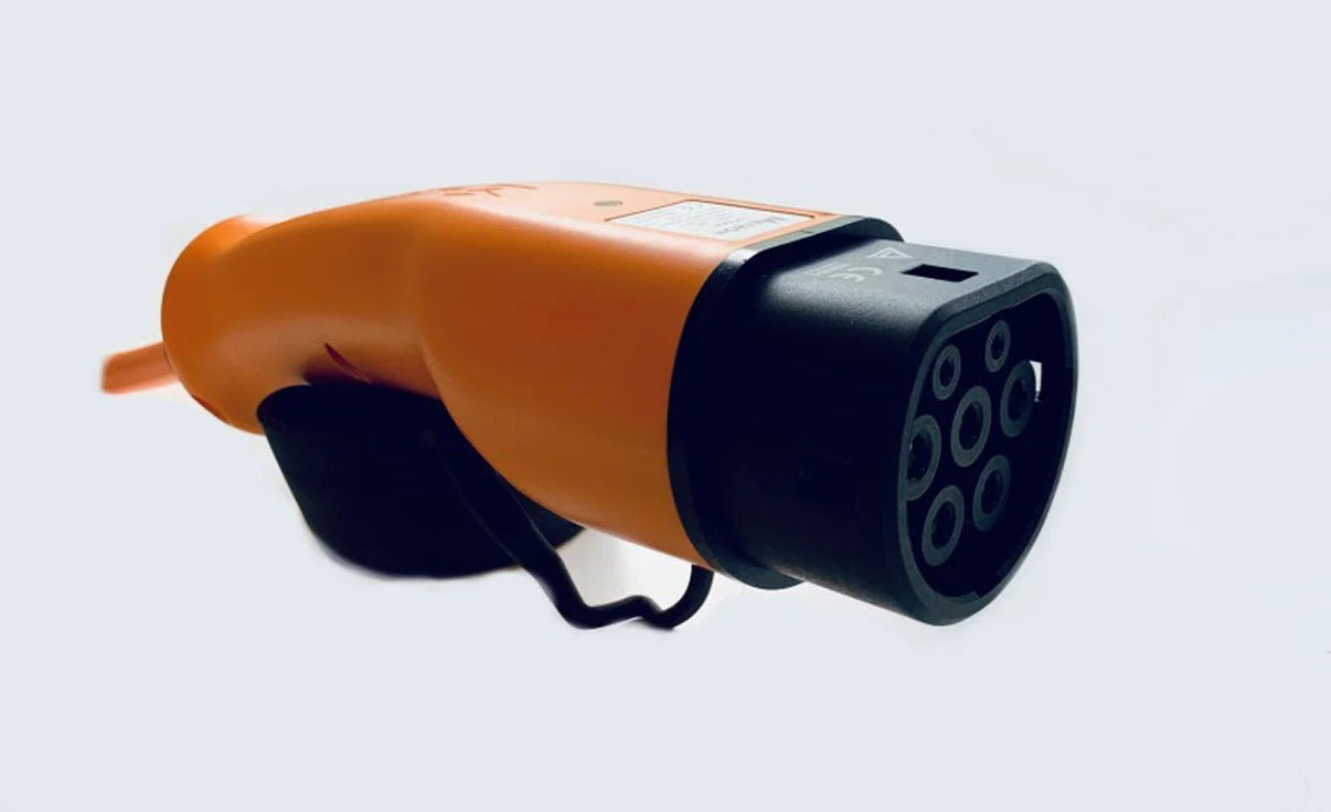 Ladekabel Mode 2 Type 2 11 kW 3-faset Evconnect - spiral bærbar EV-oplader - nærbillede detaljer | Evconnect