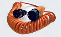 Ladekabel Mode 2 Type 2 11 kW 3-faset Evconnect - spiral bærbar EV-oplader - produktbillede forfra | Evconnect