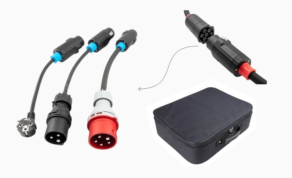 Ladekabel Mode 2 Type 2 11 kW Evconnect - semi-bærbar 1/3-faset 16A LCD RCD - nærbillede detaljer | Evconnect