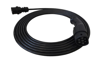 Ladekabel Mode 2 Type 2 11 kW Evconnect - bærbar 3-faset 16A med adaptere - nærbillede detaljer | Evconnect