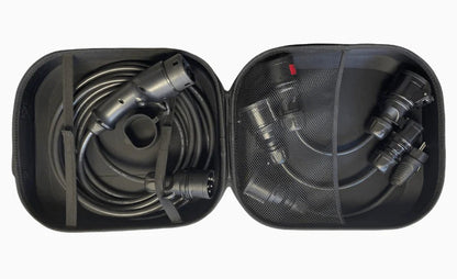 Ladekabel Mode 2 Type 2 11 kW Evconnect - bærbar 3-faset 16A med adaptere - produktbillede forfra | Evconnect