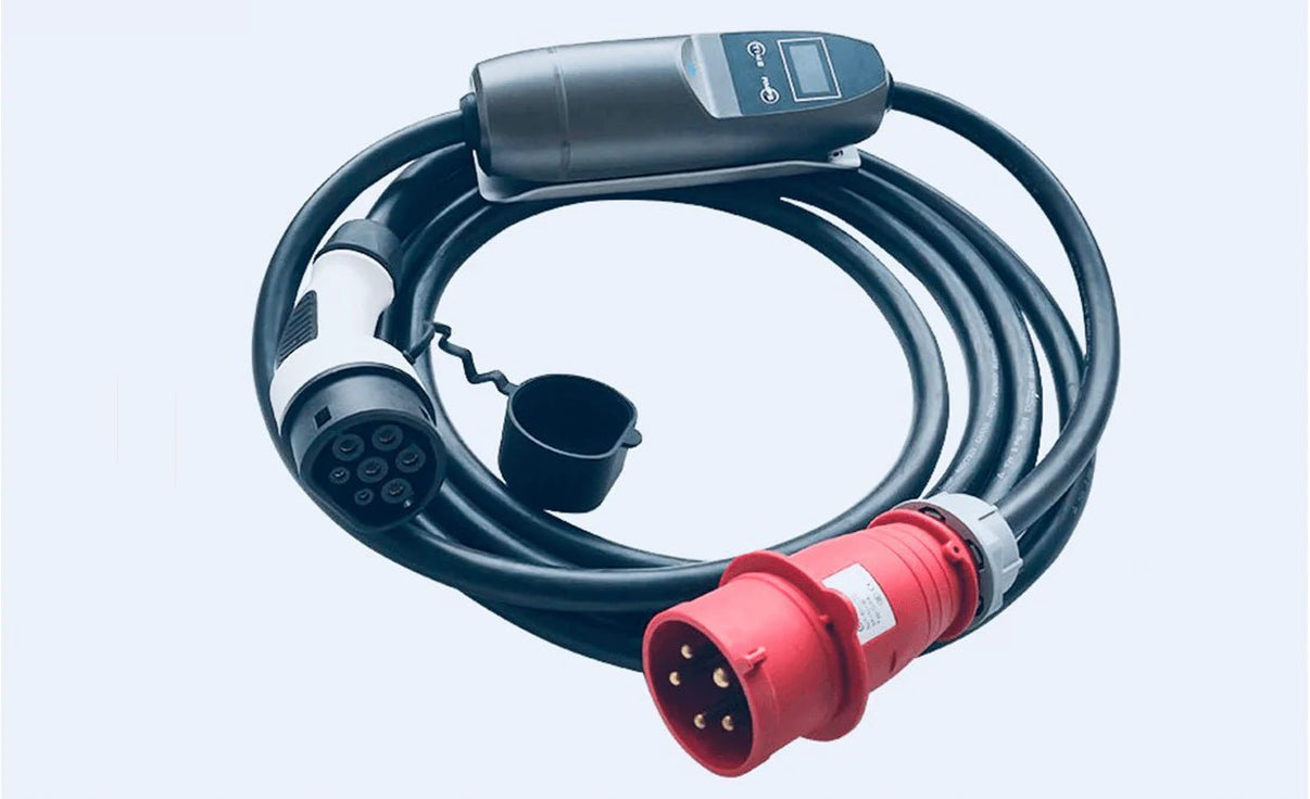 Ladekabel Mode 2 Type 2 22 kW Evconnect - bærbar 3-faset 32A LCD RCD - produktbillede forfra | Evconnect