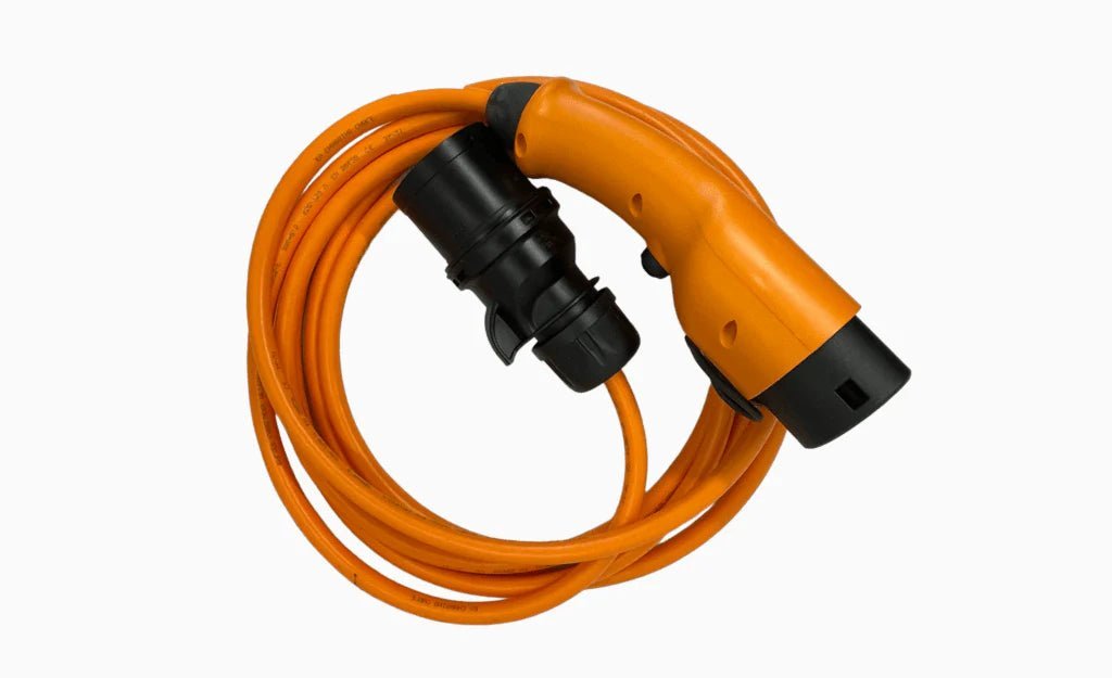 Ladekabel Mode 2 Type 2 32A 1-faset Evconnect - bærbar EV-oplader 230V CEE - nærbillede detaljer | Evconnect