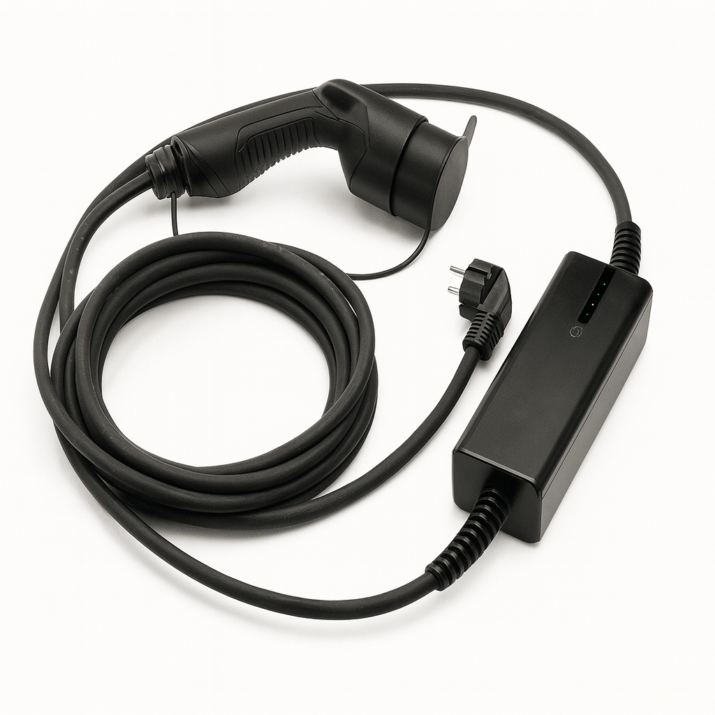 Ladekabel Type 2 Schuko/CEE 6–16A bærbar jordfejlsbeskyttelse - Evconnect - produktbillede forfra | Evconnect