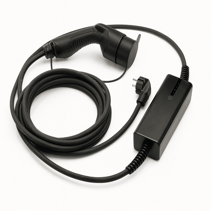 Ladekabel Type 2 Schuko/CEE 6–16A bærbar jordfejlsbeskyttelse - Evconnect - produktbillede forfra | Evconnect