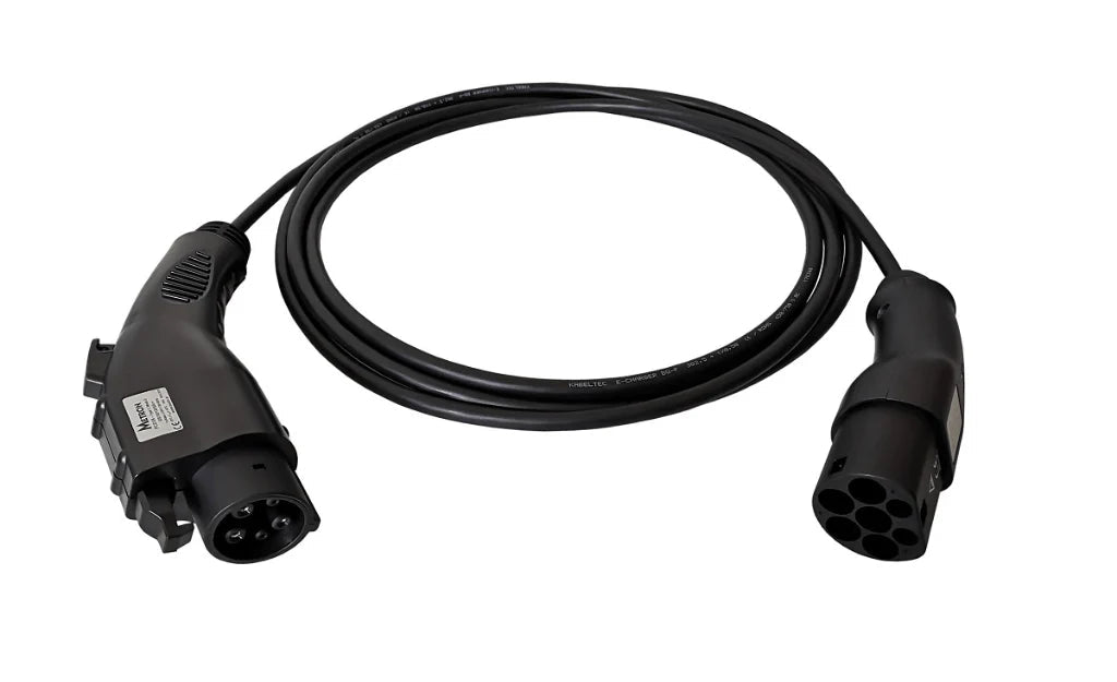Ladekabel Type 1 til Type 2 3,7 kW 230 V 16A 1-faset Evconnect - Mode 3 ladekabel - produkt set fra siden | Evconnect