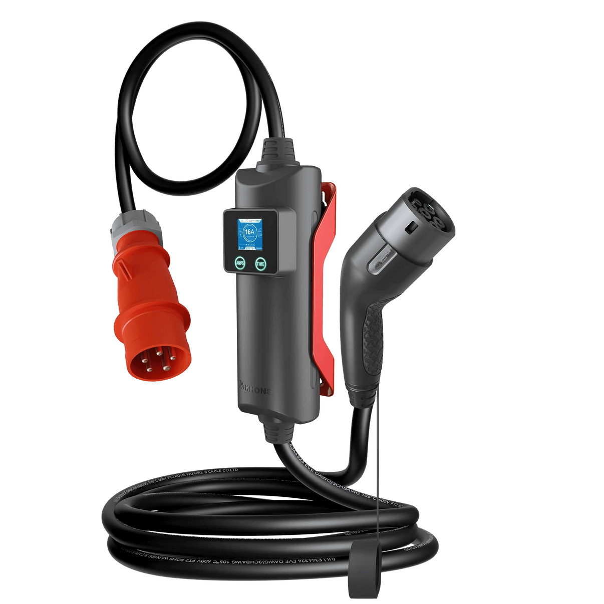 Ladekabel Type 2 3-faset 11 kW 400 V Evconnect med LCD og RFID - smart ladekabel Mode 2 - nærbillede detaljer | Evconnect