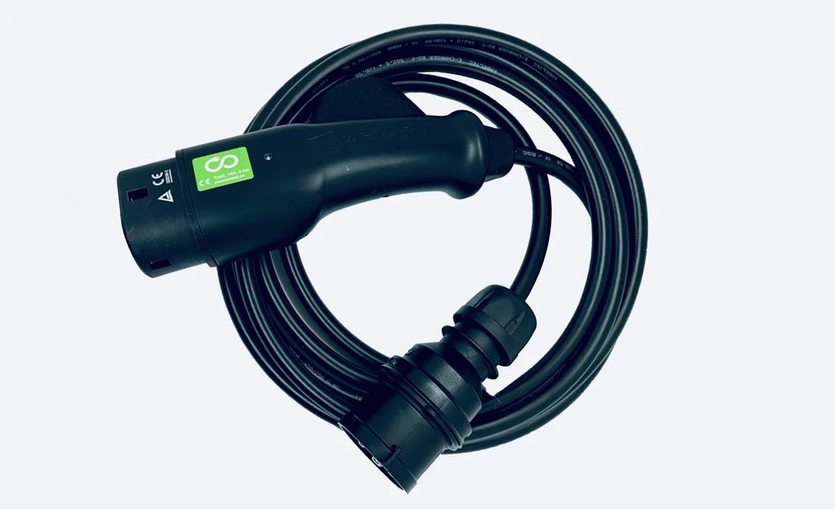 Ladekabel Type 2 3 - faset 400 V 6–16 A - Bærbar EV - oplader - Carlevel - Ladekabler til husholdningsstik (Mode 2)