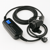 Ladekabel Type 2 Schuko 230V 6–16A med LCD - Evconnect bærbar - produktbillede forfra | Evconnect