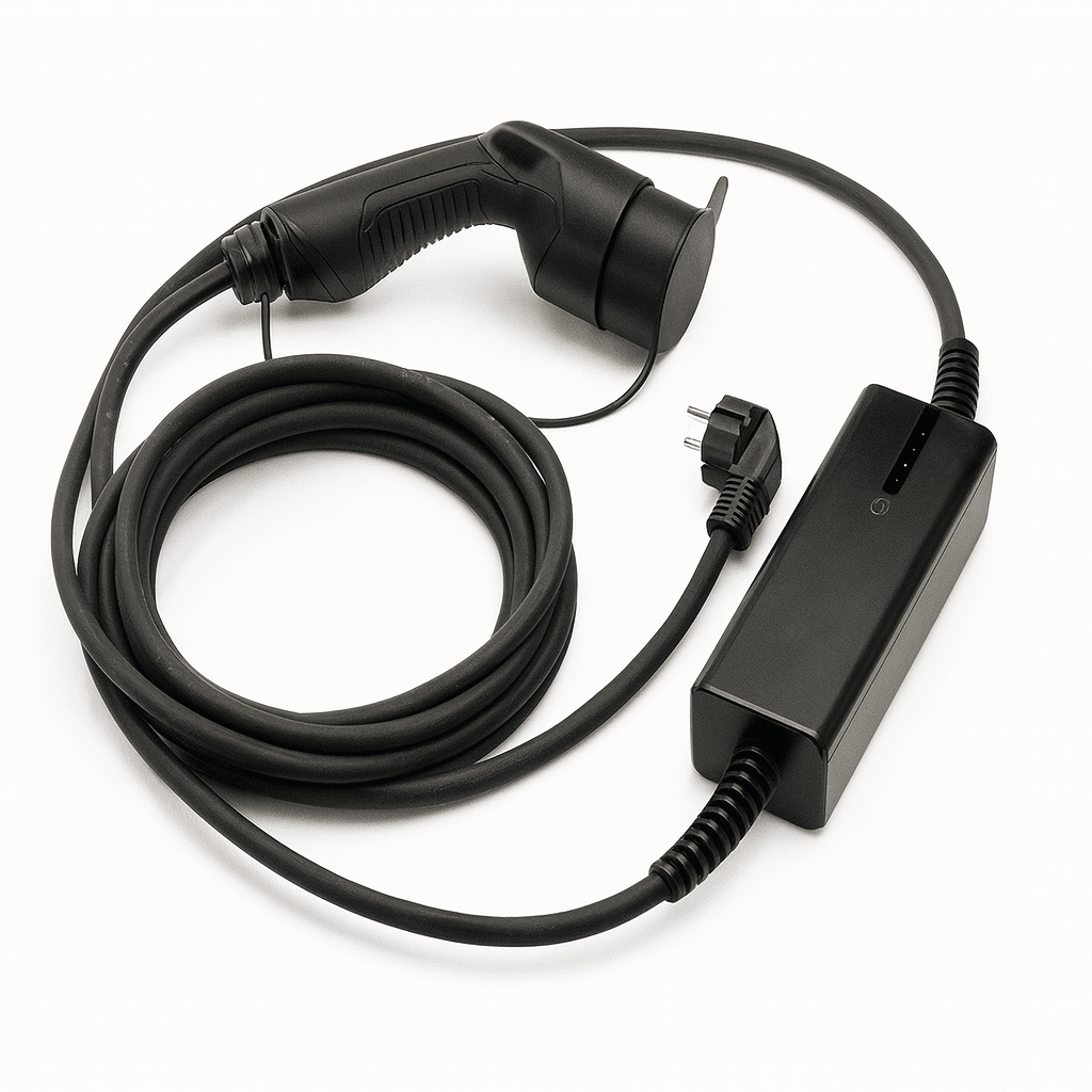 Ladekabel Type 2 Schuko/CEE 6–16A bærbar jordfejlsbeskyttelse - Evconnect - produktbillede forfra | Evconnect