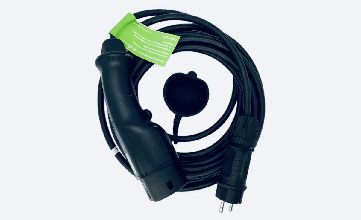 Ladekabel Type 2 til husholdningsstik 230V 6–16A – Evconnect – produkt set fra siden | Evconnect