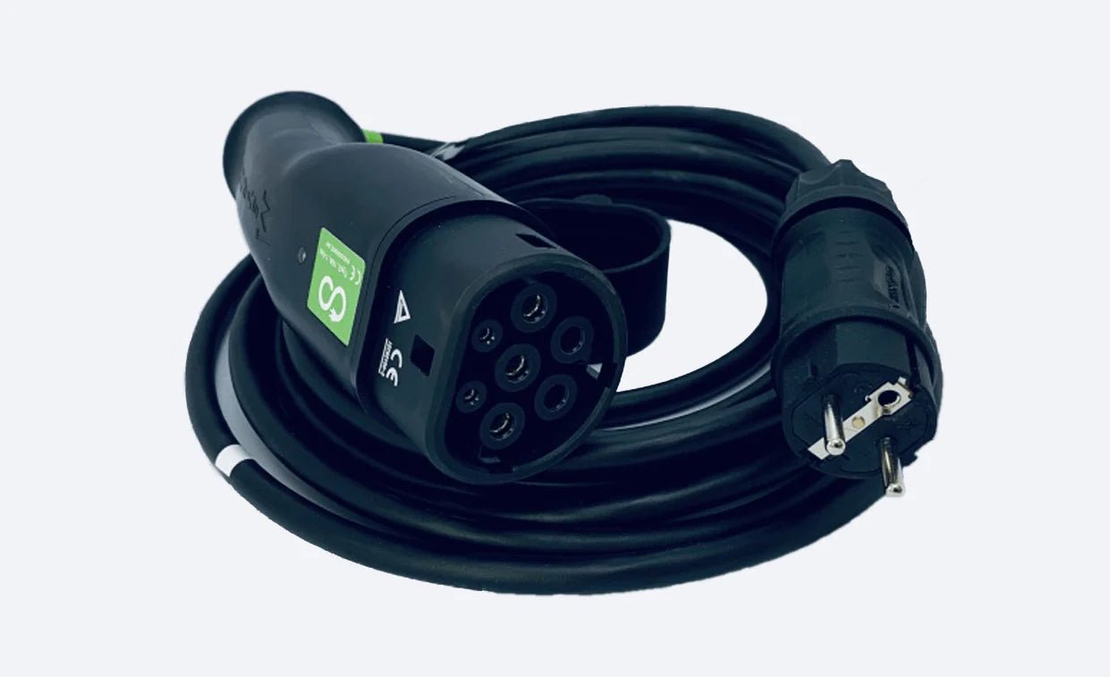 Ladekabel Type 2 til husholdningsstik 230V 6–16A – Evconnect – nærbillede detaljer | Evconnect