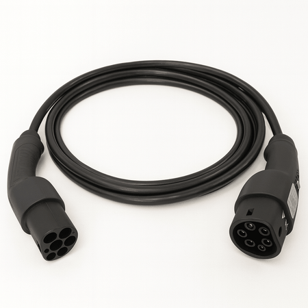 Ladekabel Type 2 til Type 2 11/22 kW 400 V 16/32A 3-faset med Tesla knap Evconnect - produktbillede forfra | Evconnect