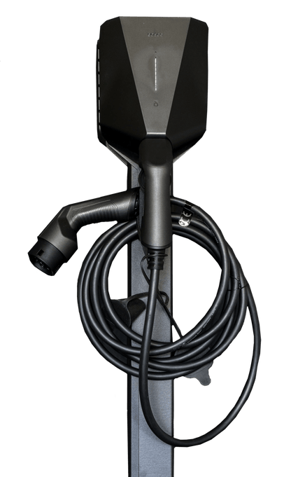 Ladestolpe S-Line Base til Easee - 2-vejs - Sort - Kabelophæng - 25 mm² - produkt set fra siden | S-Line