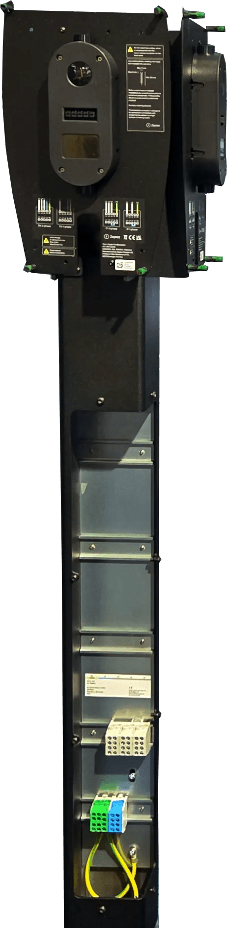 Ladestolpe Zaptec Pro 120 1-4-vejs S-Line Base – RAL 9005 – 25 mm² – emballage og indhold | S-Line
