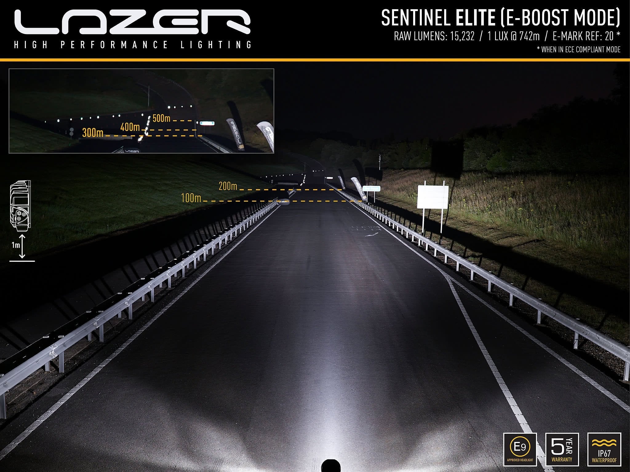 Lazer Sentinel Elite LED hjælpelys 9" Sort Positionslys - nærbillede detaljer | Laser