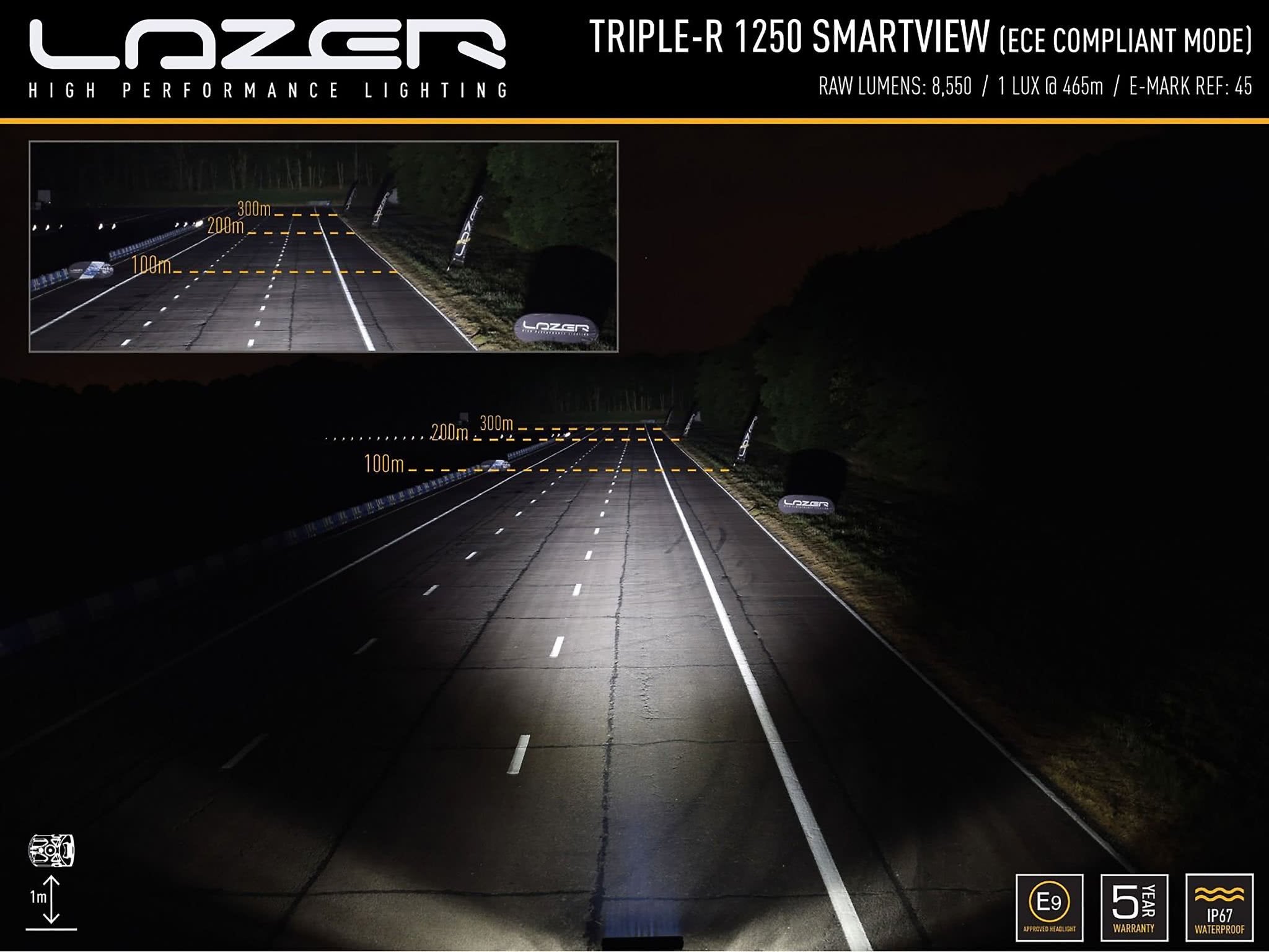 Lazer Triple - R 1250 Smartview ekstra lysrampe 23" (590 mm) - dimensionsspecifikation | Lazer