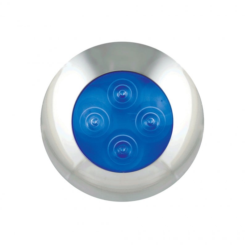 produktbillede forfra, der viser Indvendig lampe Ø75mm – Blå 12V – LEA