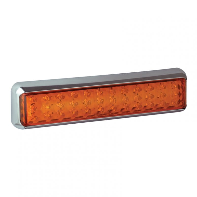 produktbillede forfra viser LED Blinklygte 200mm Amber – Krom – LEA