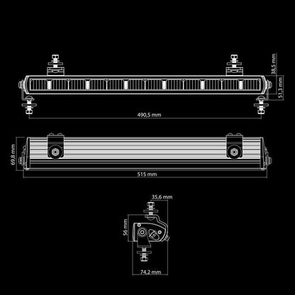 LED rampe Dark Knight Nuuk 20″ 9.500 lm - til Fiat 500 - dimensionsspecifikation | Carlevel
