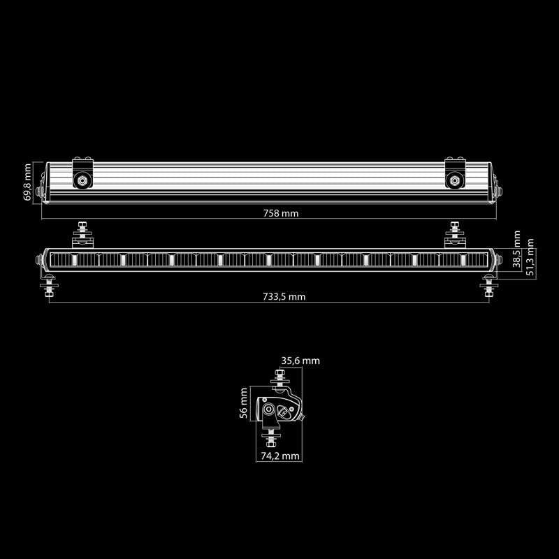 LED rampe Dark Knight Nuuk 30″ 14200 lm hvid-orange – 2,5 m kabel – dimensionsspecifikation | Carlevel