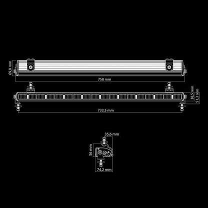 LED rampe Dark Knight Nuuk 30″ 14200 lm hvid-orange – 2,5 m kabel – dimensionsspecifikation | Carlevel