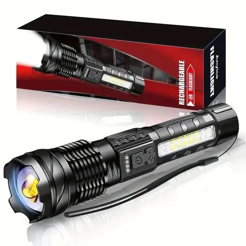 Kraftig LED-spotlight med 7 lystilstande og zoomfunktion | USB genopladelig til udendørs brug - Carlevel -