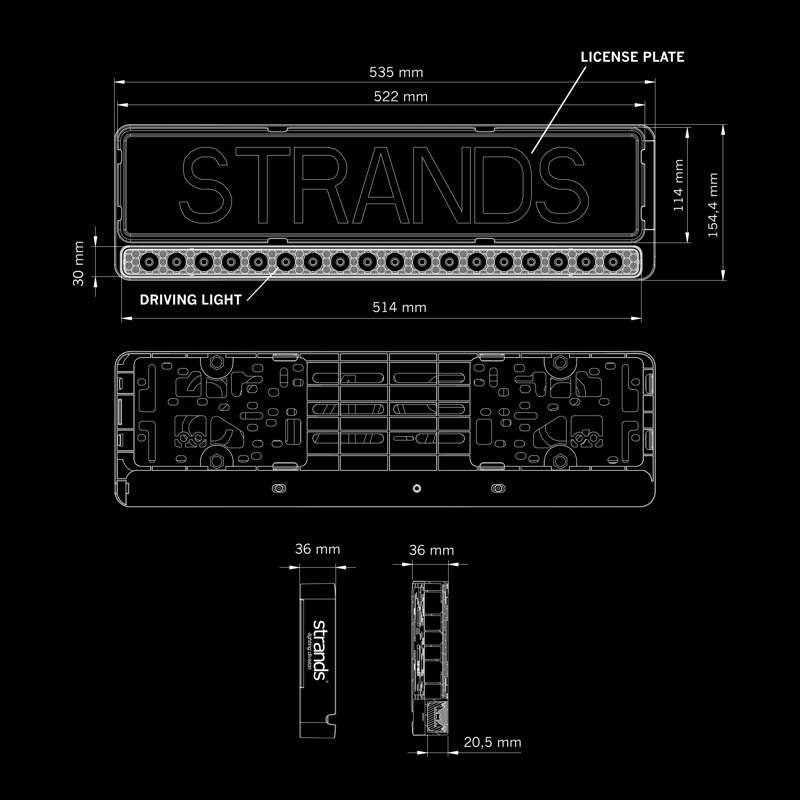 LED-rampe Strands NUUK E-Line 7800 lm - nummerpladeholder - tilbehør og dele | Strands Lysafdeling