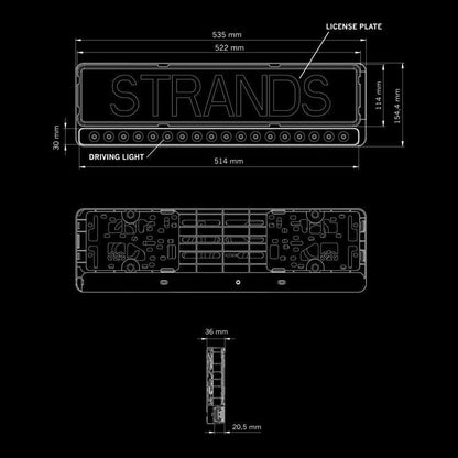 LED rampe Strands Lighting Division Nuuk E-Line Sort 20″ 8.100 lm - dimensionsspecifikation | Strands Lysafdeling