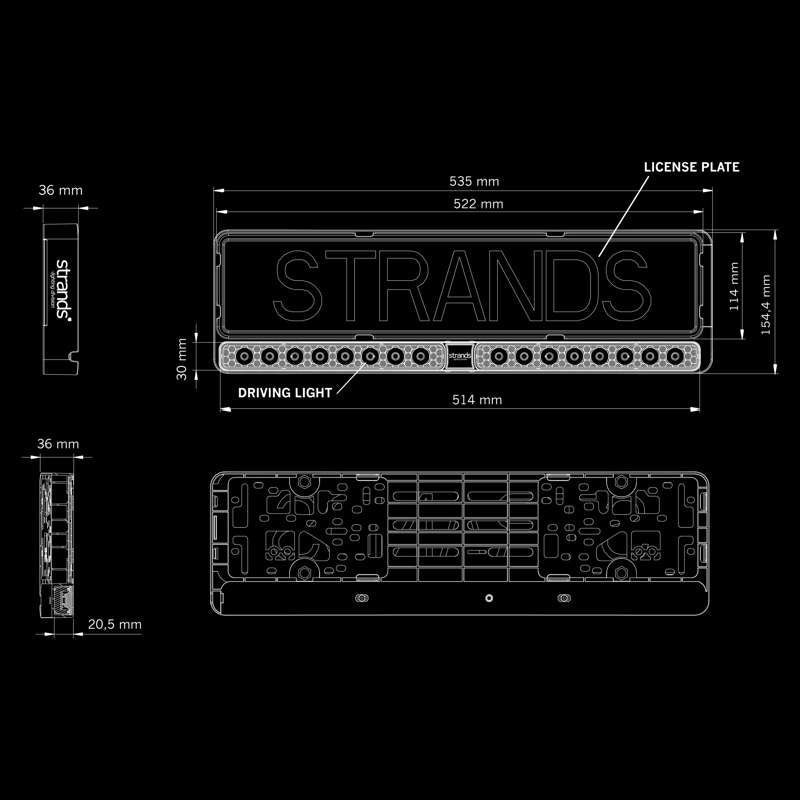 LED rampe Strands Lighting Division NUUK E-Line Duo med nummerpladeholder 8793 lm - ekstra lys - emballage og indhold