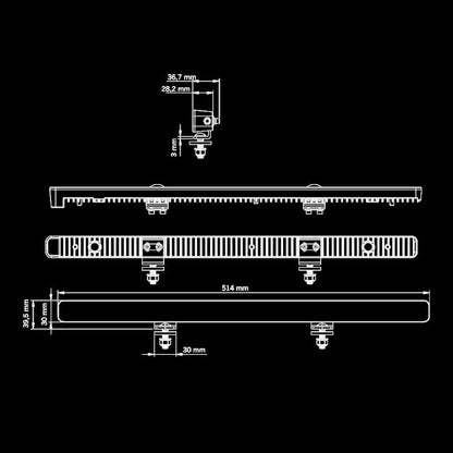 LED rampe Strands Lighting Division Nuuk E-Line Low Profile 20″ 7.800 lm – emballage og indhold