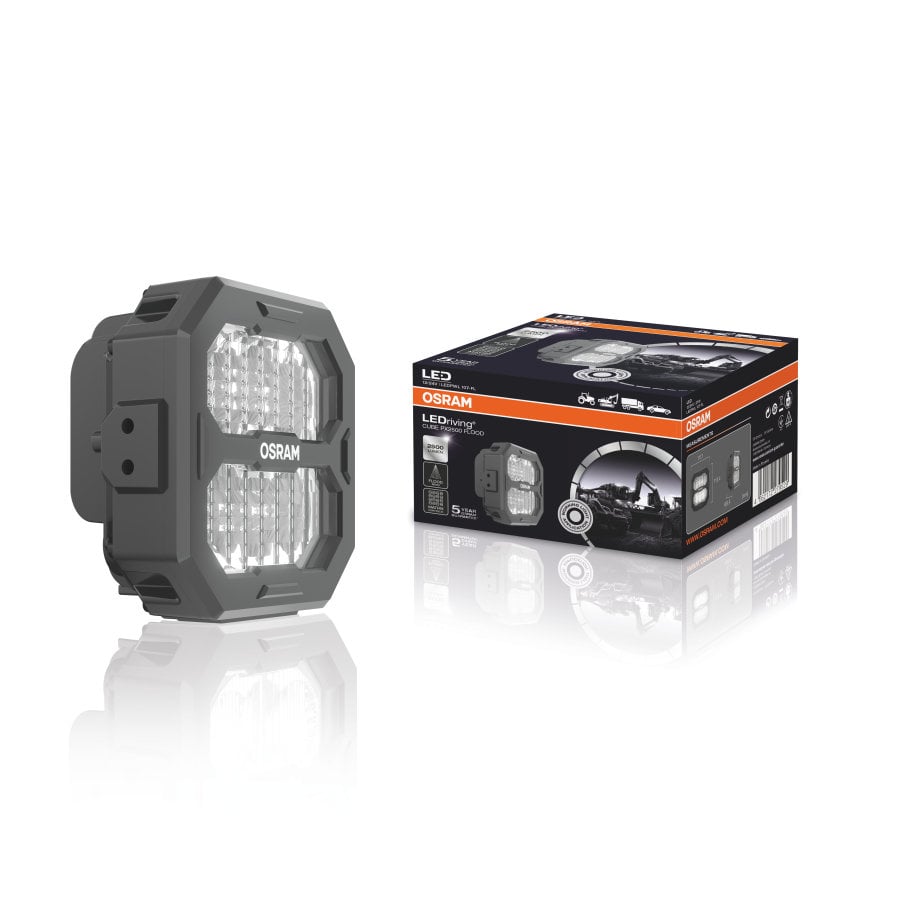 nærbillede af detaljer og materialer af LEDriving Arbejdslys Cube PX2500 Flood – OSRAM